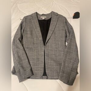 H&M Women’s Houndstooth Plaid Blazer US 6 Black Gray Workwear Office Jacket